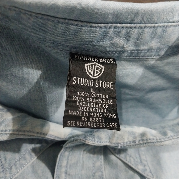 Warners Bros. Denim Long Sleeve Mens L Looney Tunes Vintage Shirt Bugs Daffy - Picture 5 of 7